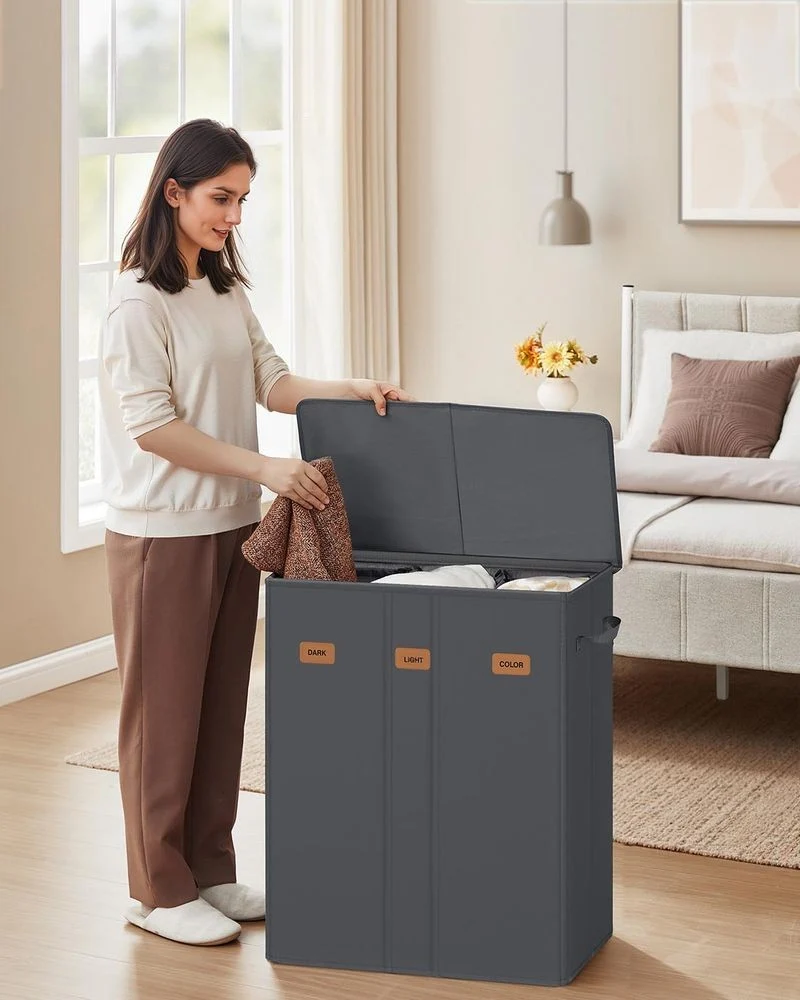 Nancy's Molinella Wasmand - Wasbox - Was sorteerder - 3 vakken - Donkergrijs - 160 Liter