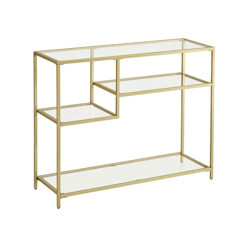 Nancy's Verwood Sidetable Goud - Stalen Frame - Gehard Glas - Bijzettafel - Dressoir - Modern - 100 x 35 x 80 cm (BxDxH)