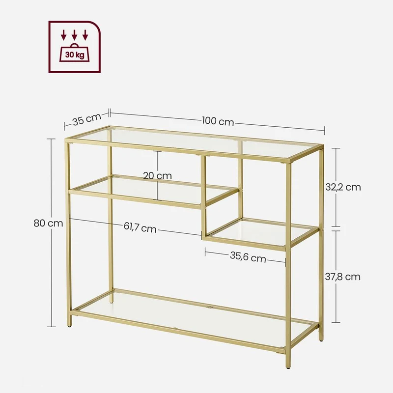 Nancy's Verwood Sidetable Goud - Stalen Frame - Gehard Glas - Bijzettafel - Dressoir - Modern - 100 x 35 x 80 cm (BxDxH)