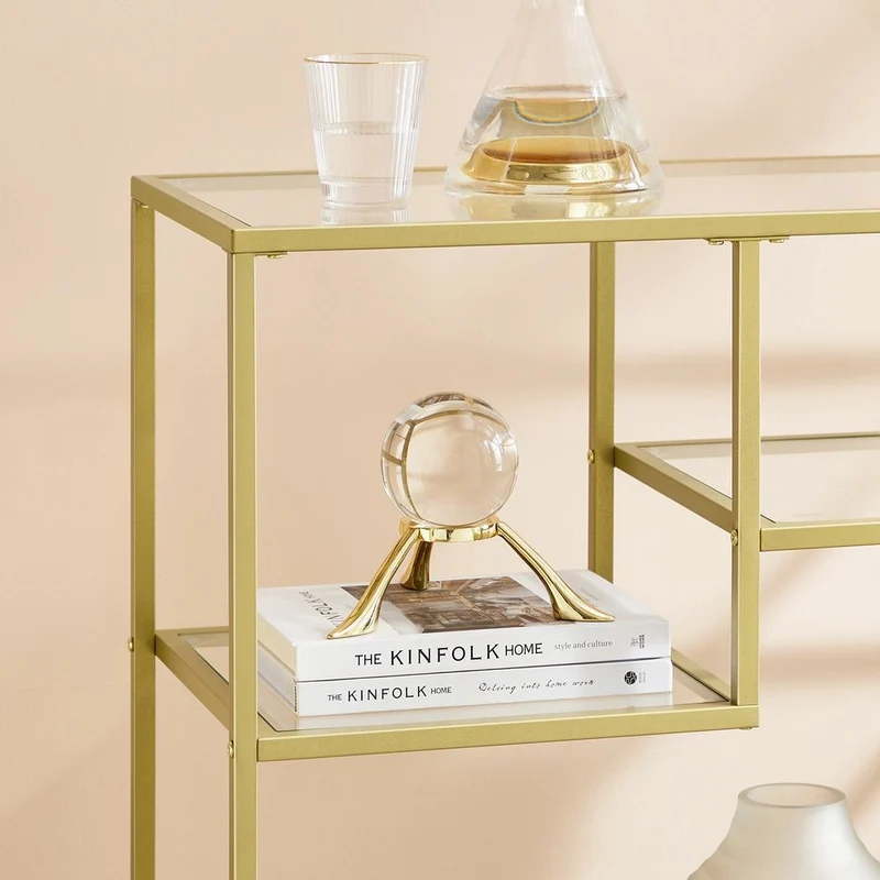 Nancy's Verwood Sidetable Goud - Stalen Frame - Gehard Glas - Bijzettafel - Dressoir - Modern - 100 x 35 x 80 cm (BxDxH)
