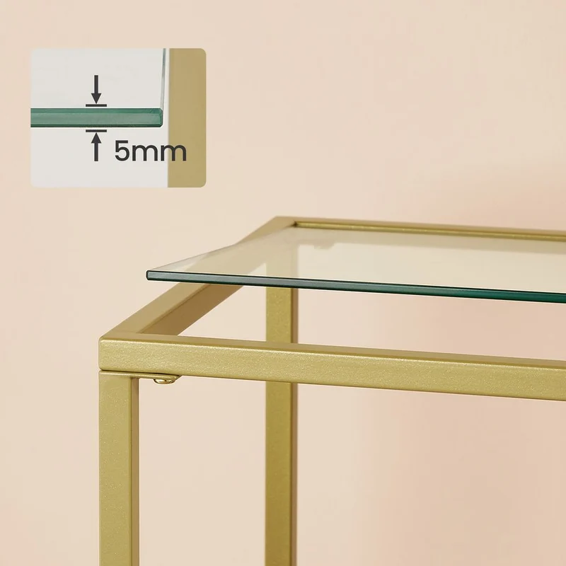 Nancy's Verwood Sidetable Goud - Stalen Frame - Gehard Glas - Bijzettafel - Dressoir - Modern - 100 x 35 x 80 cm (BxDxH)
