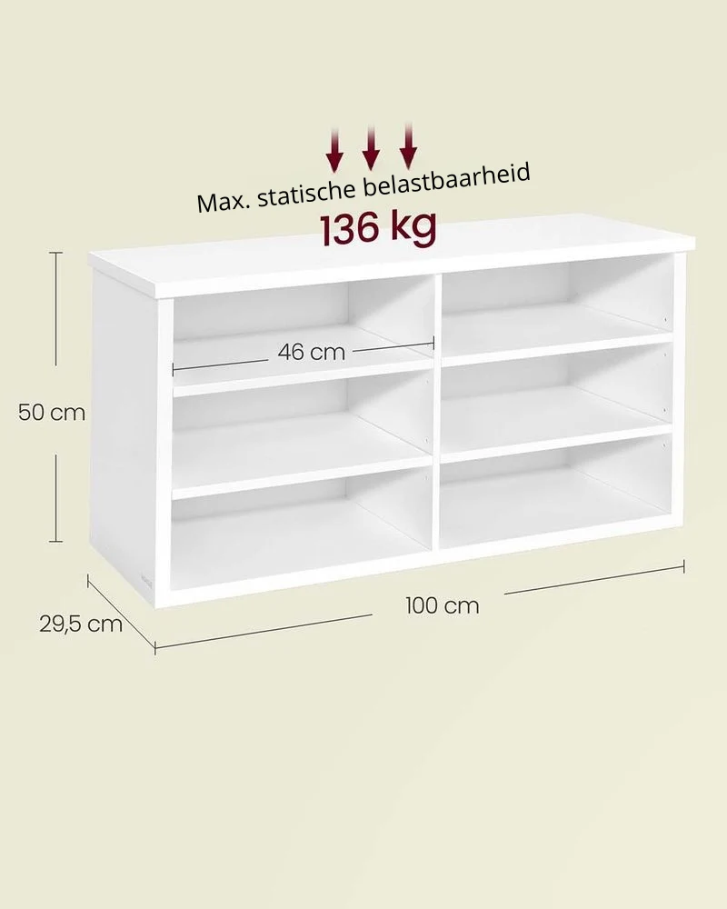 Nancy's Offagna Schoenenkast - Schoenenrek - Opbergkast voor schoenen - Wit - ± 100 x 30 x 50 cm