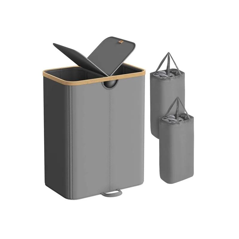 Nancy's Miazzina Wasmand - Wasbox - Wassorteerder - 2 Vakken - Grijs / Beige - 150 Liter