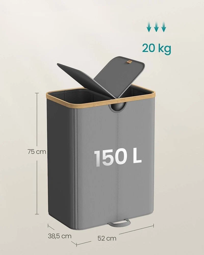 Nancy's Miazzina Wasmand - Wasbox - Wassorteerder - 2 Vakken - Grijs / Beige - 150 Liter