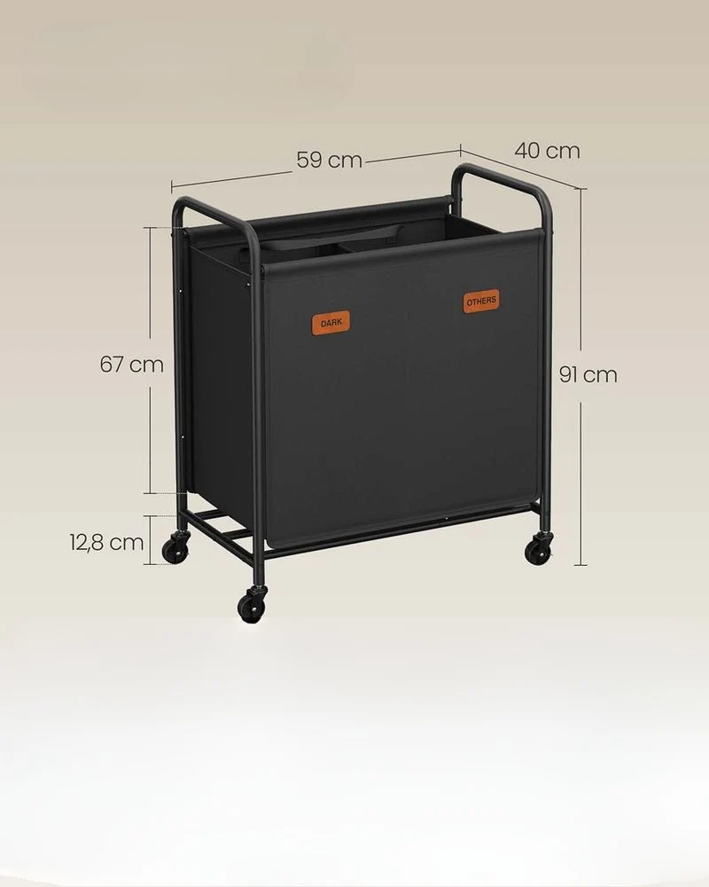 Nancy's Gragnano Wasmand - Wasbox - Wassorteerder - 2 Vakken - Zwart - 140 Liter