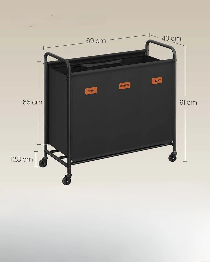 Nancy's Greccio Wasmand - Wasbox - Wassorteerder - 3 Vakken - Zwart - 170 Liter