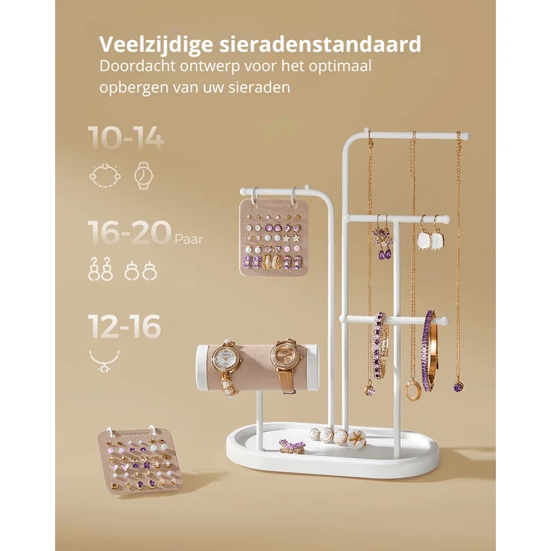 Nancy's Coutada Sieradenhouder - Sieraden rek - Sieradenstandaard - Wit - Staal / Fluweel