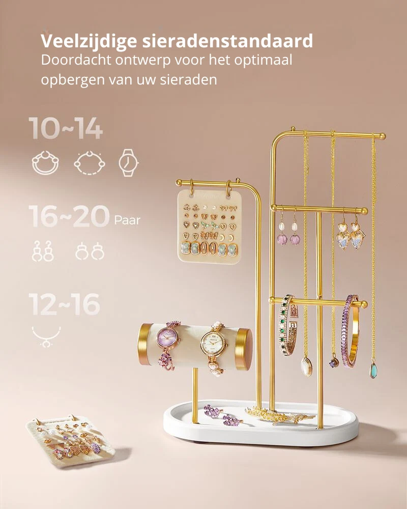 Nancy's Coutada Sieradenhouder - Sieraden rek - Sieradenstandaard - Goud - Staal / Fluweel