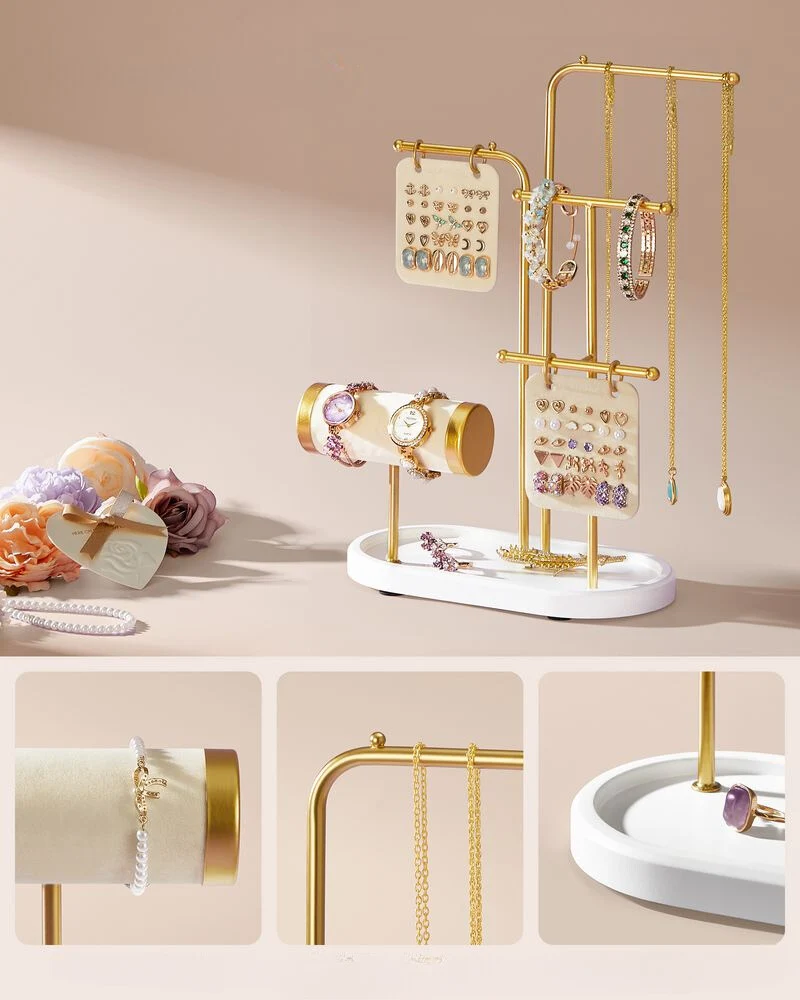 Nancy's Coutada Sieradenhouder - Sieraden rek - Sieradenstandaard - Goud - Staal / Fluweel