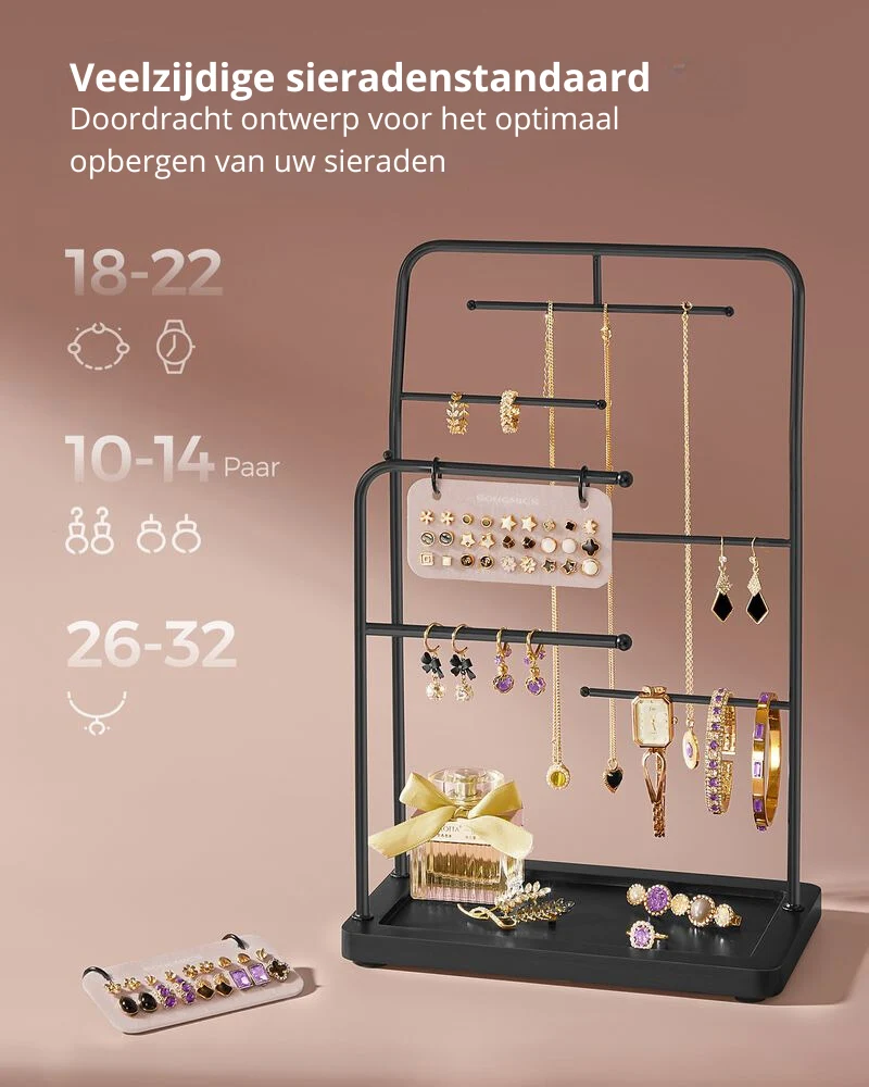 Nancy's Casegas Sieradenhouder - Sieraden rek - Sieradenstandaard - Zwart - Staal / Fluweel