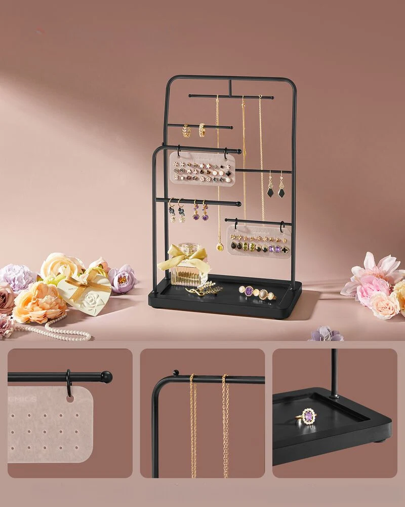Nancy's Casegas Sieradenhouder - Sieraden rek - Sieradenstandaard - Zwart - Staal / Fluweel