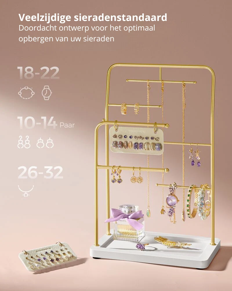 Nancy's Casegas Sieradenhouder - Sieraden rek - Sieradenstandaard - Goud - Staal / Fluweel