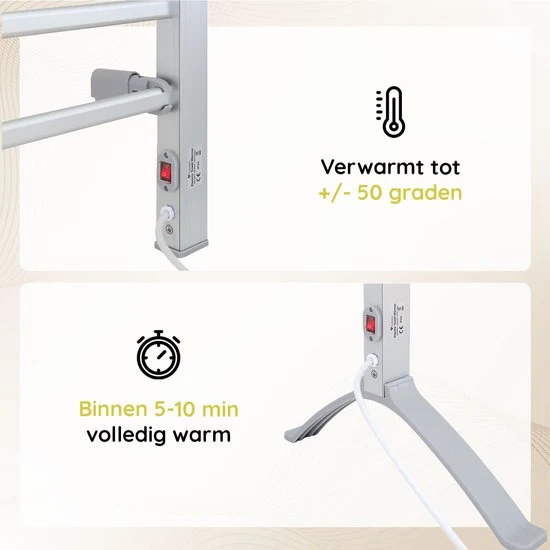 Eleganca Elektrisch Droogrek - Verwarmd Droogrek - Hangend of Staand - 220-240V - 150W - Zilver