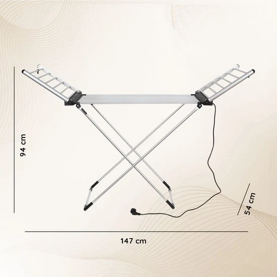 Eleganca Elektrisch Droogrek - Verwarmd Wasrek - Timer met Touchscreen - Veiligheidssensor - Zilver - 230W