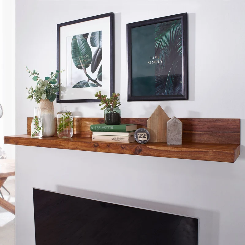 Nancy's Owattona Wandplank - Boekenplank - Zwevend - Massief Sheeshamhout - ± 60 x 20 x 15 cm