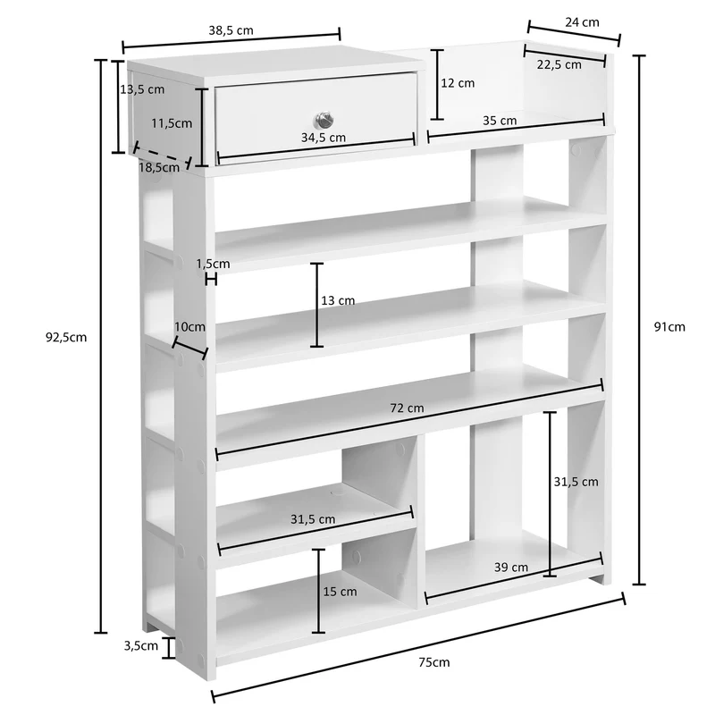 Nancy's Breganze Schoenekast - Schoenenrek - Wit - ± 75 x 25 x 90 cm