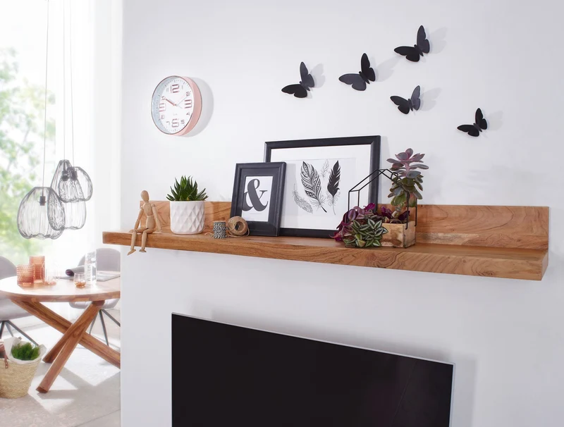 Nancy's Pala Wandplank - Wandrek - Zwevende Plank - Massief Acaciahout - ± 80 x 20 x 20 cm