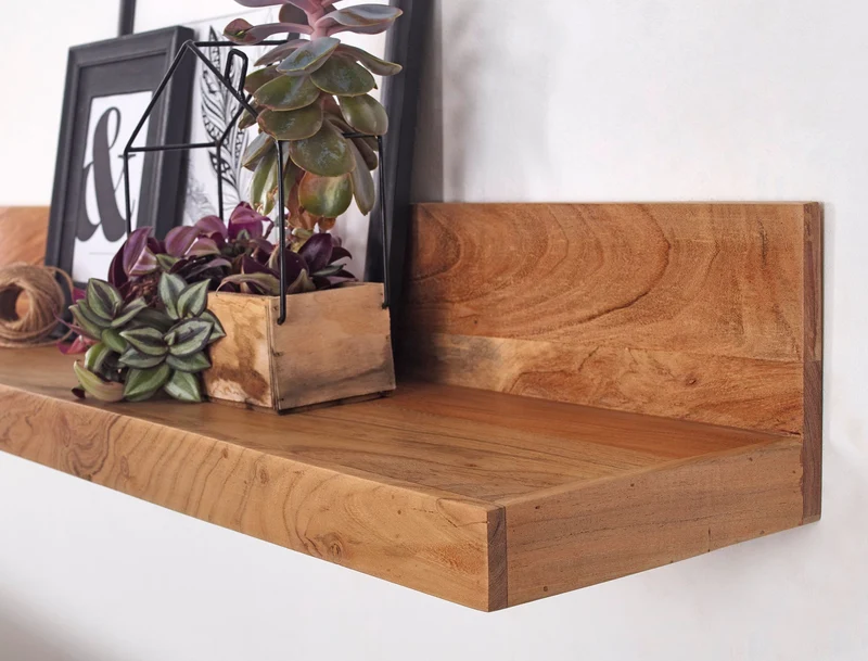 Nancy's Pala Wandplank - Wandrek - Zwevende Plank - Massief Acaciahout - ± 80 x 20 x 20 cm
