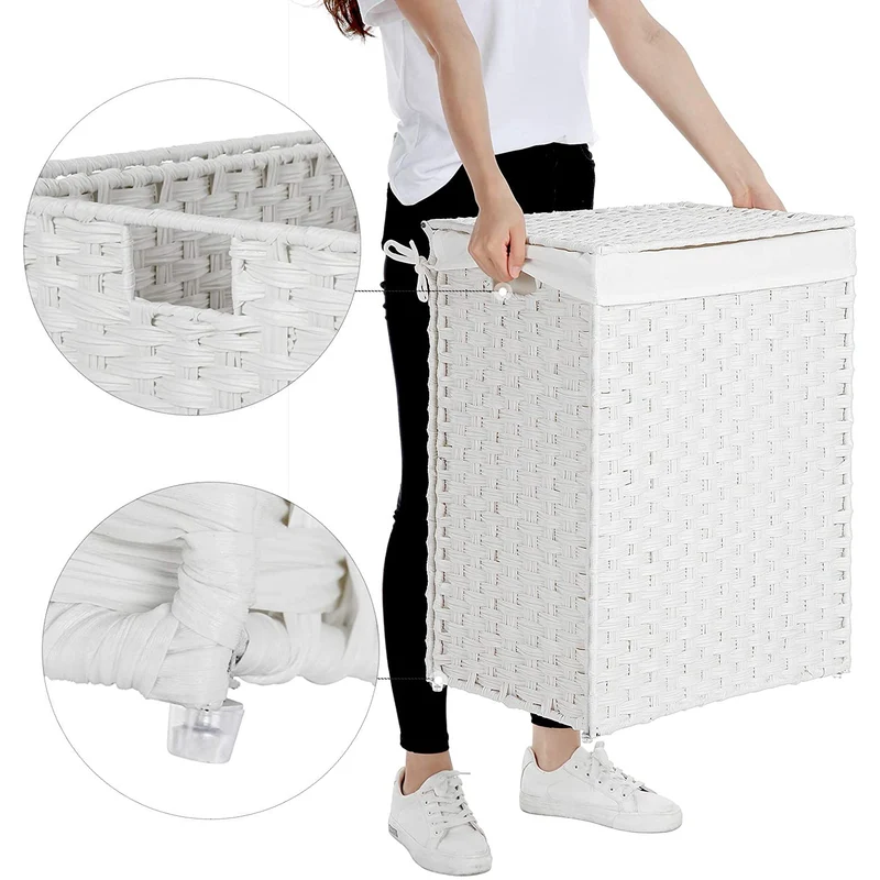 Nancy's Wasmand - Wassorteerder - Handgevlochten kunststof - 90L - Wit