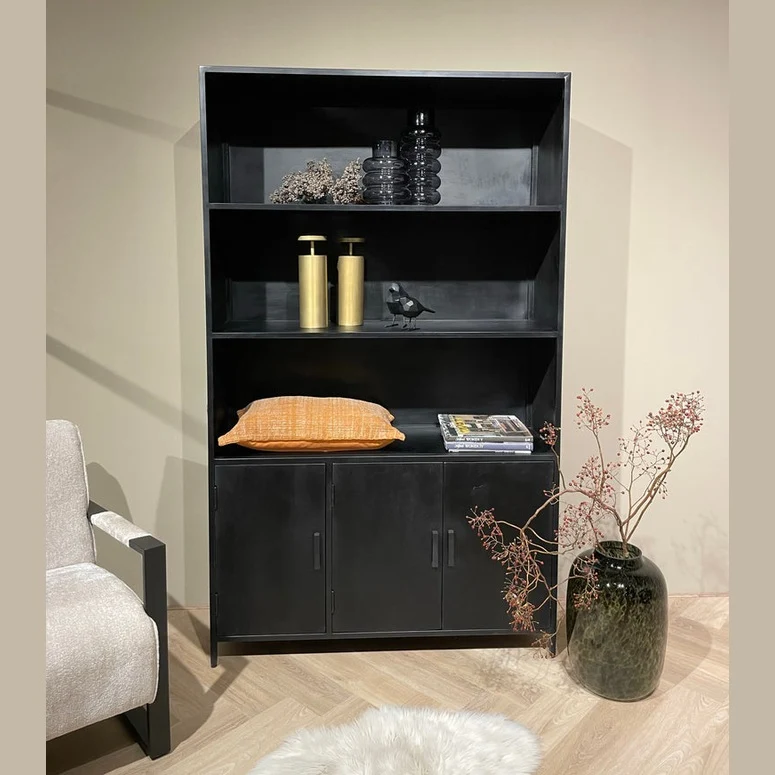 Livingfurn Kala wandkast - Mangohout - Zwart - 120x40x200cm