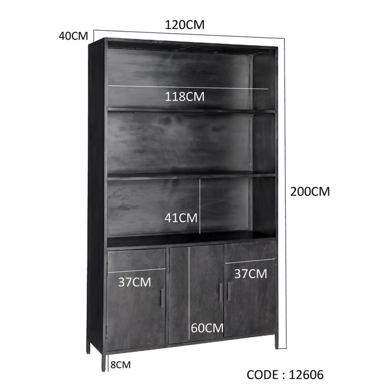 Livingfurn Kala wandkast - Mangohout - Zwart - 120x40x200cm