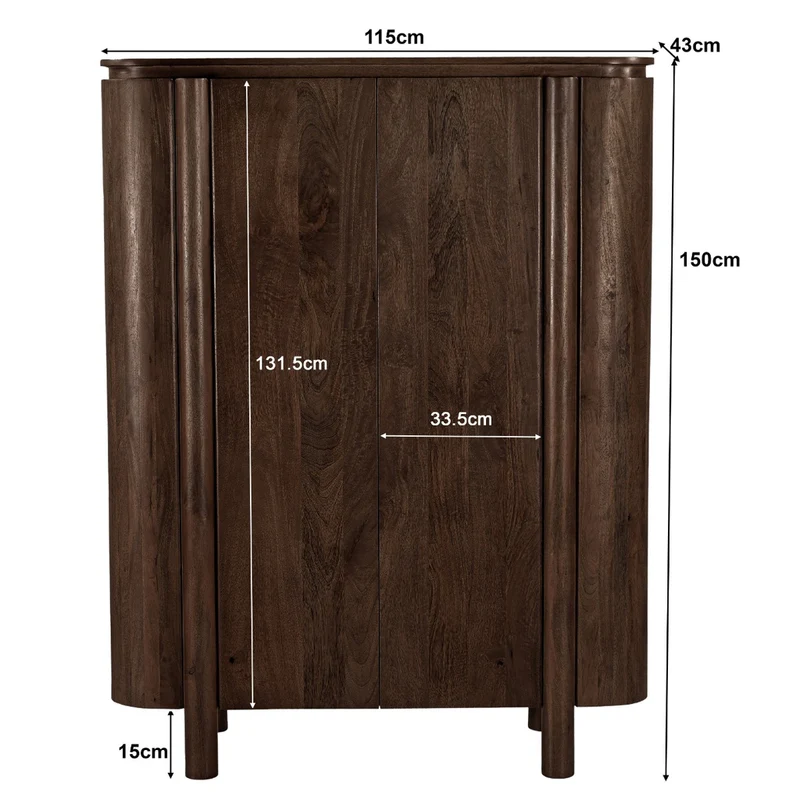 Livingfurn Salano Brown wandkast - Mangohout - Bruin - 116x43x150 cm