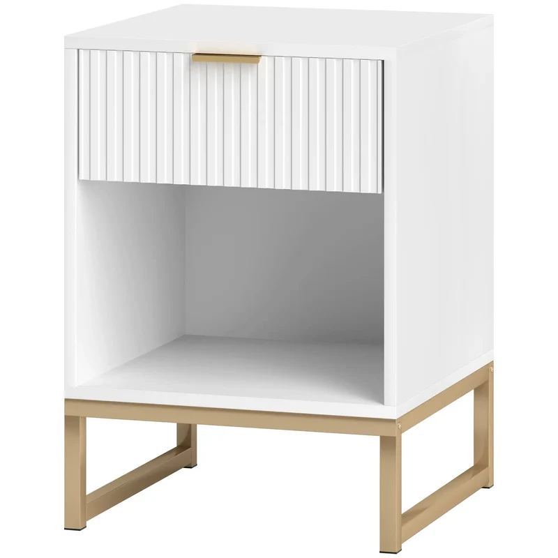 Nancy's Estombar Nachtkastje met Lade - Bijzettafeltje - Wit / Goud - ± 40 x 40 x 55 cm