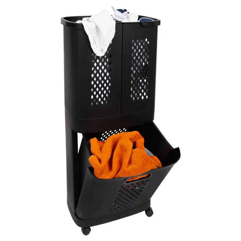 Eleganca 3-in-1 Wasmand - Wassorteerder - Wasmand op Wielen - Zwart - 95 Liter - ± 30 x 45 x 90 cm
