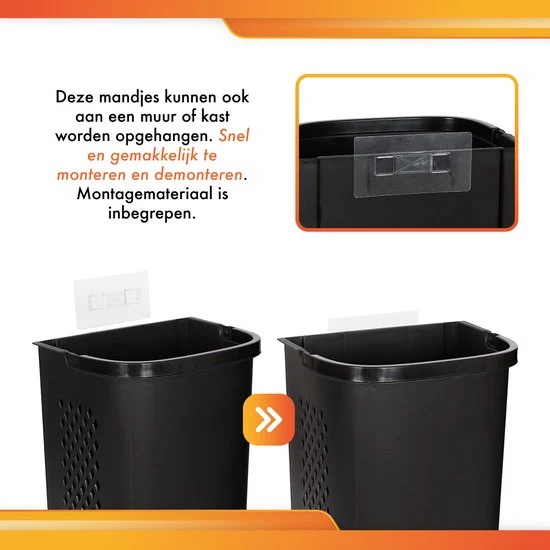 Eleganca 3-in-1 Wasmand - Wassorteerder - Wasmand op Wielen - Zwart - 95 Liter - ± 30 x 45 x 90 cm