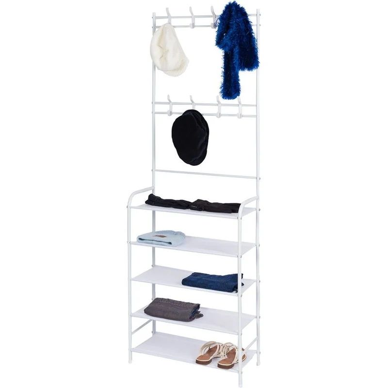 Eleganca Kledingrek met planken - Garderoberek - Schoenenrek - 2-1 opbergrek - Wit - Staal - 60 x 26 x 153 cm