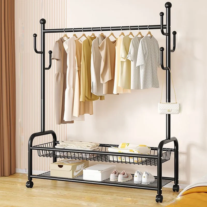 Eleganca Kledingrek - Kledingstang - Garderoberek - Met 6 Ophanghaken - Zwart - Staal - 120 x 35 x 172 cm