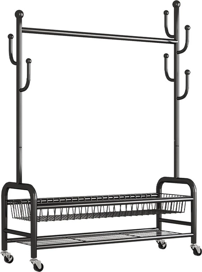 Eleganca Kledingrek - Kledingstang - Garderoberek - Met 6 Ophanghaken - Zwart - Staal - 120 x 35 x 172 cm