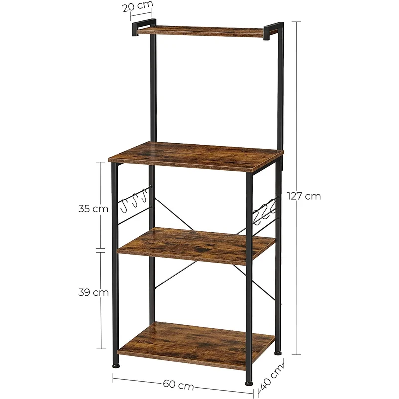 Nancy's Franktown Keukenrek - Opbergrek - Keukenkast - Opbergkast - Vintage Bruin / Zwart - ↑1 60 x 40 x 130 cm