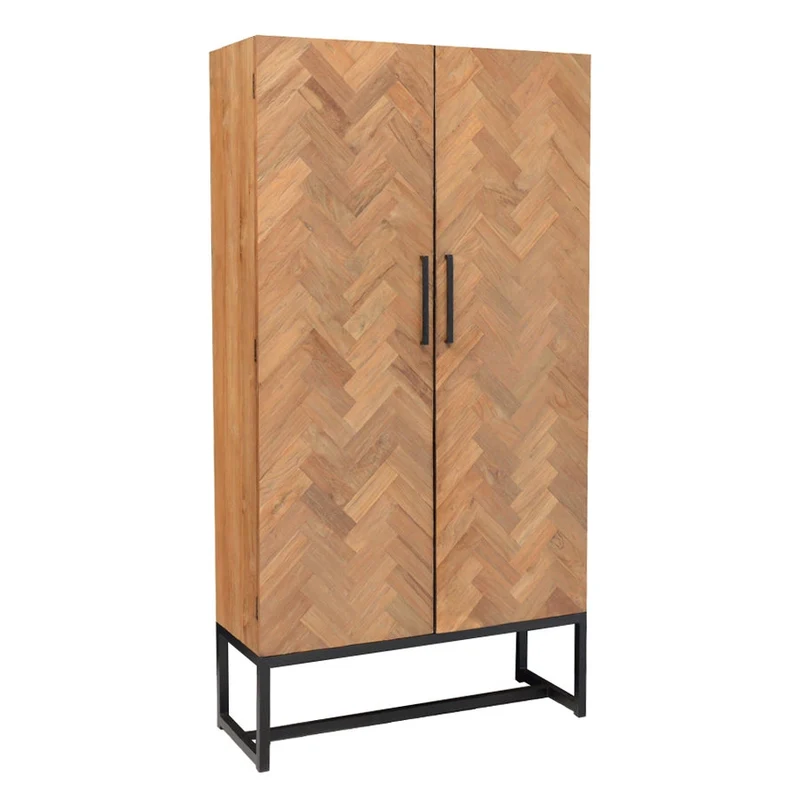 Livingfurn Accent Big - Wandkast - Staande Kast - Teakhout - Staal - 105 x 40 x 200 cm