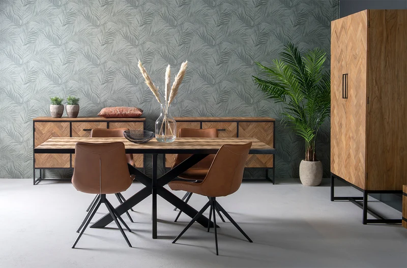 Livingfurn Accent Big - Wandkast - Staande Kast - Teakhout - Staal - 105 x 40 x 200 cm