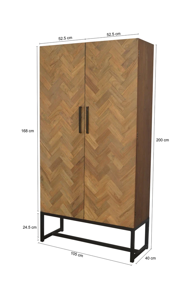 Livingfurn Accent Big - Wandkast - Staande Kast - Teakhout - Staal - 105 x 40 x 200 cm