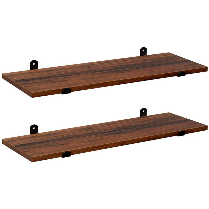 Nancy's Wunayo Wandplanken Set van 2 - Zwevend - Boekenplank - Vintage Bruin / Zwart - ± 60 x 20 x 1,5 cm