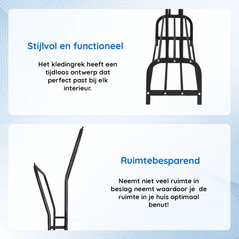 Eleganca Kledingrek - 2 stangen en schoenenplanken - Zwart - Staal