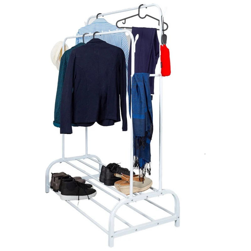 Eleganca Kledingrek met stangen en haken - Wit - Staal - 2 Schoenenplanken