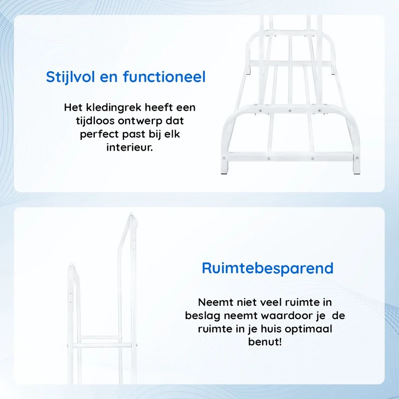 Eleganca Kledingrek met stangen en haken - Wit - Staal - 2 Schoenenplanken
