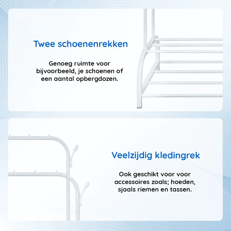 Eleganca Kledingrek met stangen en haken - Wit - Staal - 2 Schoenenplanken