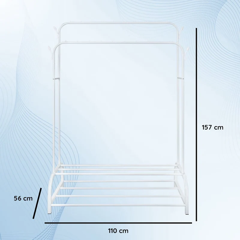 Eleganca Kledingrek met stangen en haken - Wit - Staal - 2 Schoenenplanken