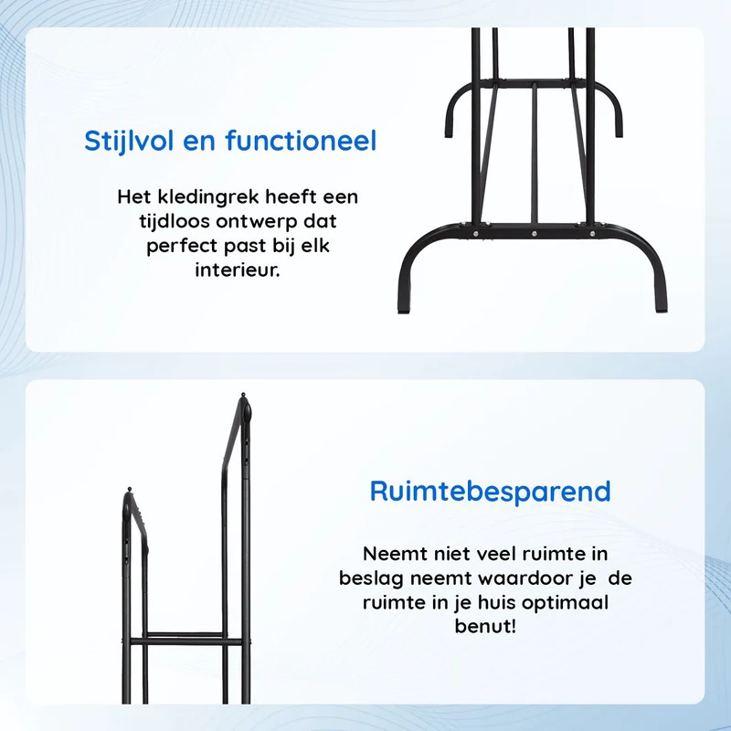 Eleganca Kledingrek met stangen en haken - Zwart - Staal - 2 Schoenenplanken