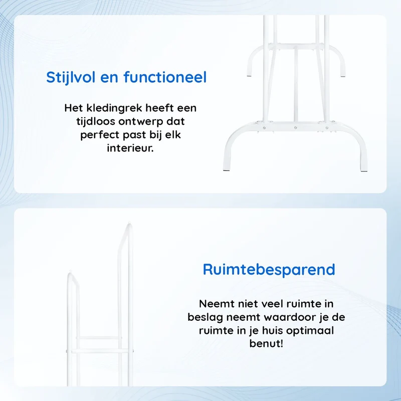 ELEGANCA Kledingrek - Wit- Metaal - Kledingrek met 2 stangen - Schoenenplank