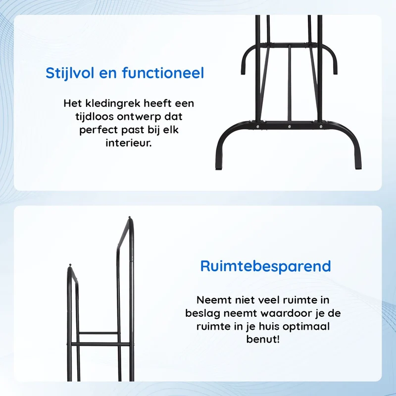 ELEGANCA Kledingrek - Zwart - Metaal - Kledingrek met 2 stangen - Schoenenplank