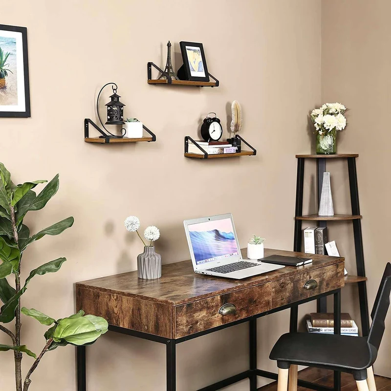 Nancy's Wunado Wandplank - 3 Stuks - Zwevend - Vintage Bruin / Zwart - Diverse afmetingen