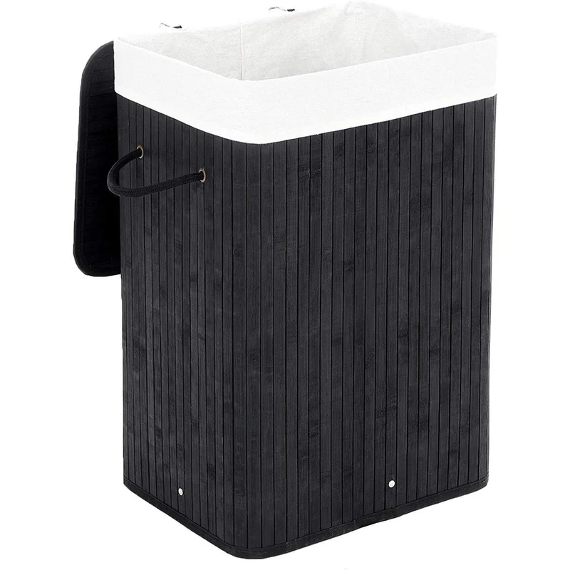 Nancy's Vermoim Wasmand - Wasbox - Uitneembare Waszak - Zwart - Bamboe - 72 Liter