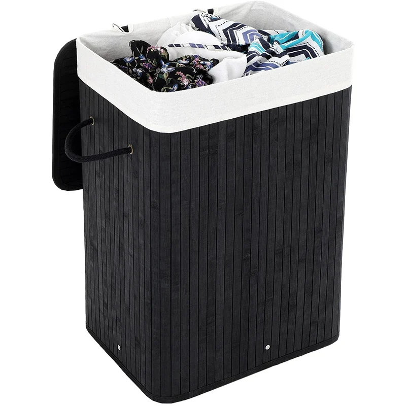 Nancy's Vermoim Wasmand - Wasbox - Uitneembare Waszak - Zwart - Bamboe - 72 Liter