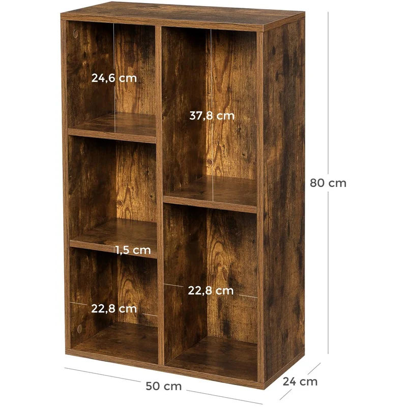 Nancy's Gardinski Boekenkast - Opbergkast met 5 Vakken - Kasten - Hout - Bruin - ± 50 x 25 x 80 cm