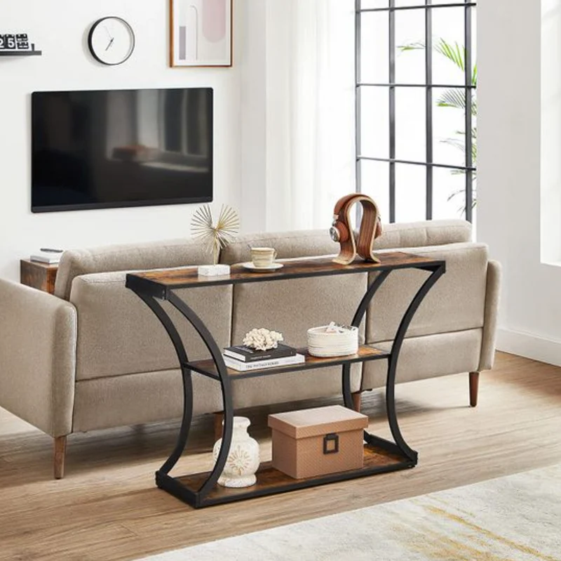 Nancy's Hall Consoletafel - Dressoir - Sidetable - Industrieel - Bruin - Zwart - Bewerkt Hout - Staal - 120 x 30 x 80 cm